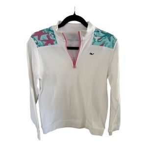 VINEYARD VINES Girls Youth L White Starfish Conch Quarter Zip